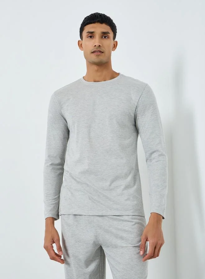 Styli Men Grey Long Sleeve T-Shirt and Pyjama Set